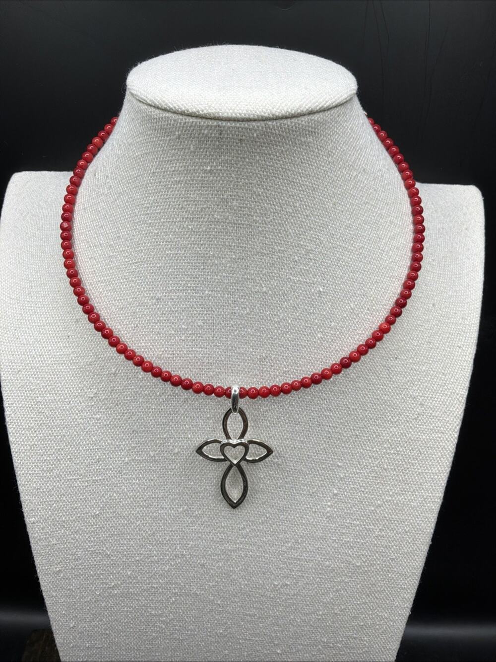 Barse Cross Your Heart Memory Wire Necklace- Bamboo Coral - Silver- NWT